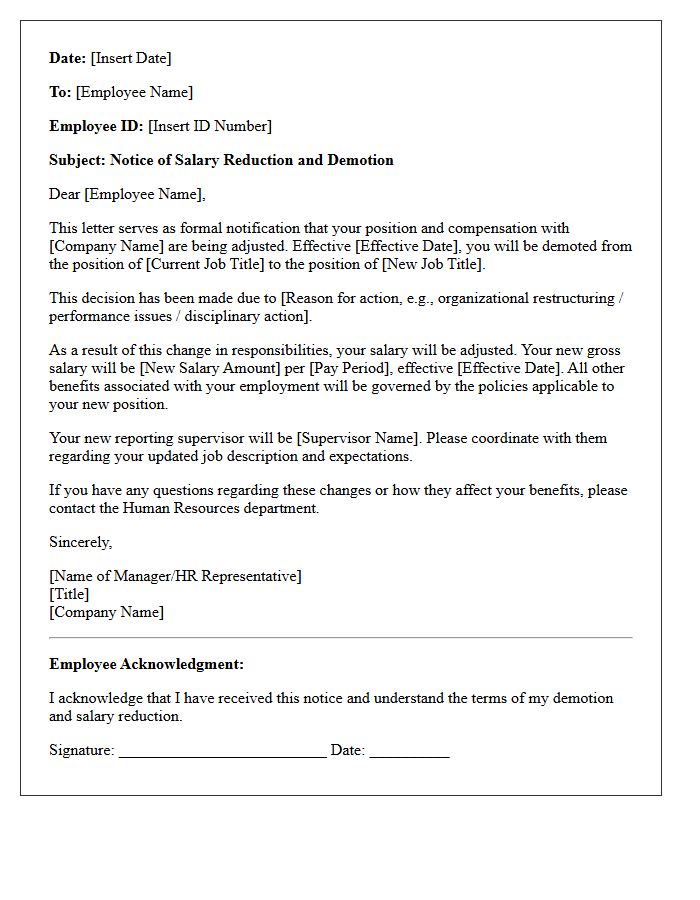 Notice of Salary Reduction and Demotion Letter