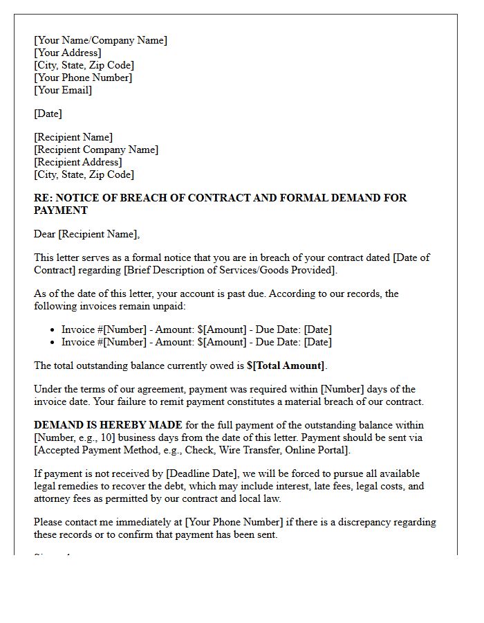 Commercial Breach of Contract Demand Letter for Non-Payment