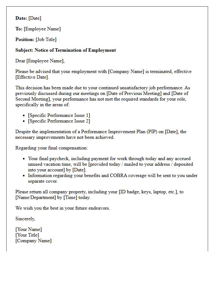 Termination Letter for Unsatisfactory Performance