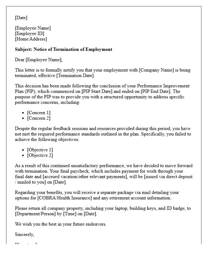 Performance Improvement Plan Failure Termination Letter