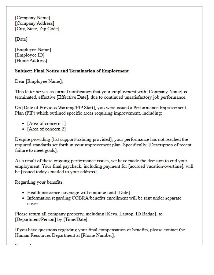 Final Notice and Termination Letter for Unsatisfactory Performance