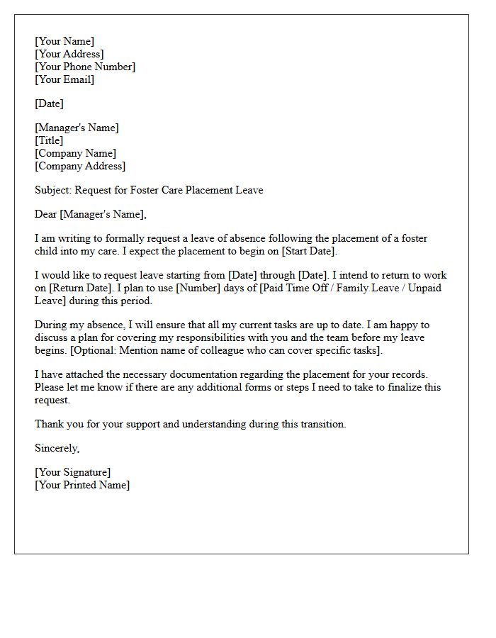 Standard Foster Care Leave Request Letter