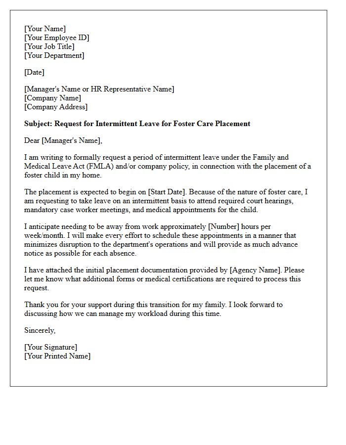 Intermittent Foster Care Leave Request Letter