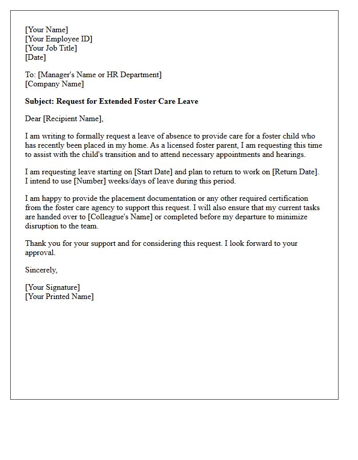 Extended Foster Care Leave Request Letter