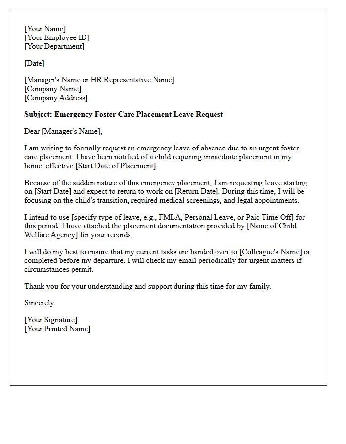 Emergency Foster Care Placement Leave Request Letter