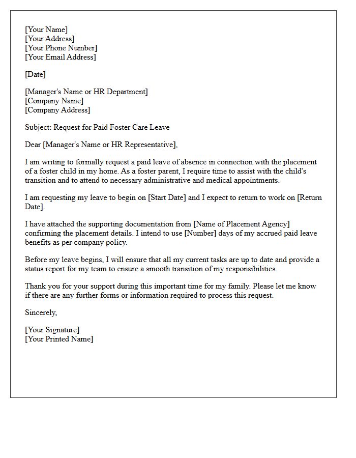 Paid Foster Care Leave Request Letter