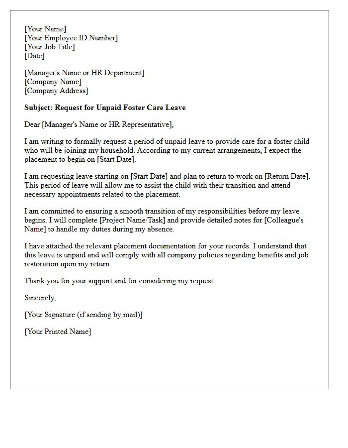 Unpaid Foster Care Leave Request Letter