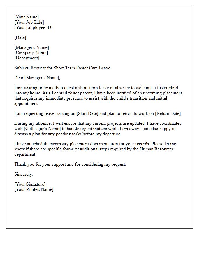 Short-Term Foster Care Leave Request Letter