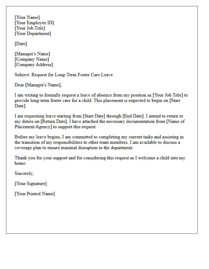 Long-Term Foster Care Leave Request Letter