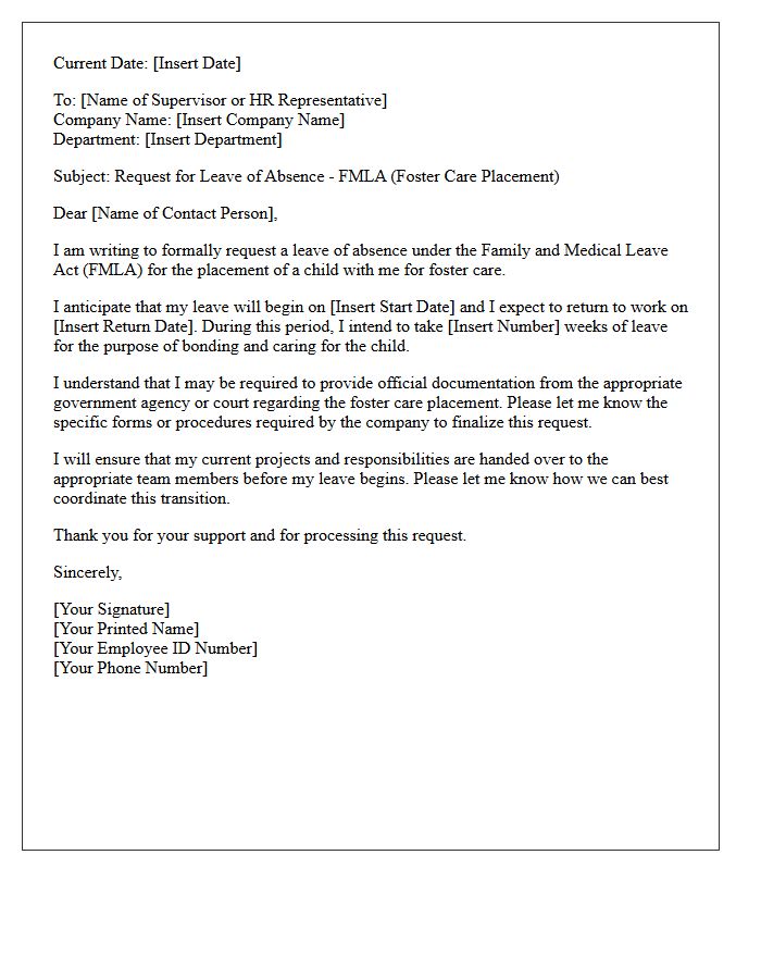 Family And Medical Leave Act Foster Care Request Letter