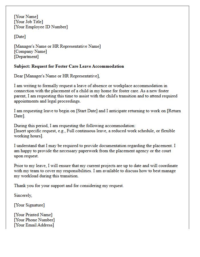 Foster Care Leave Accommodation Request Letter