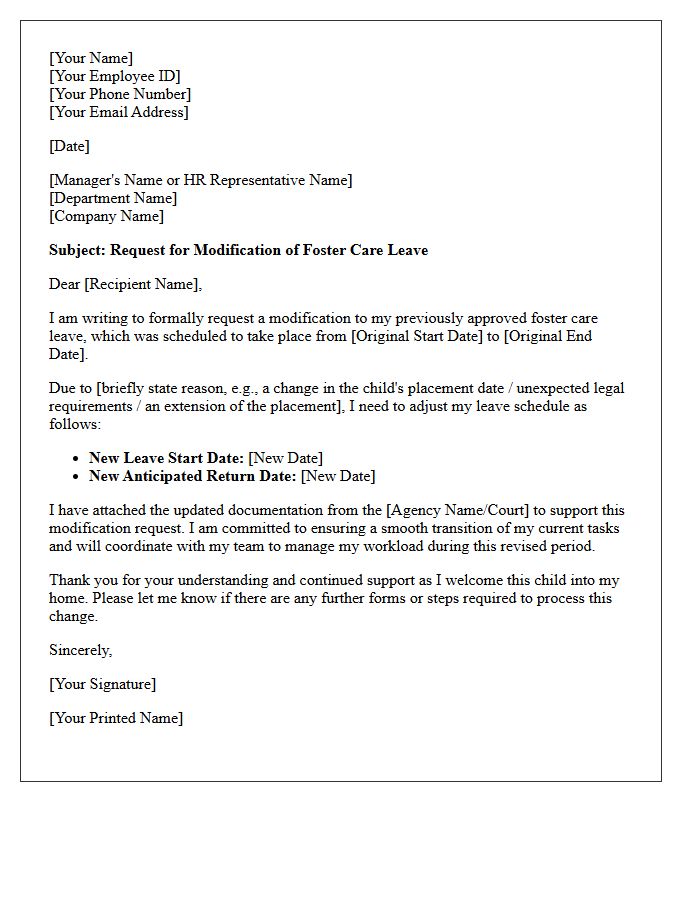 Foster Care Leave Modification Request Letter