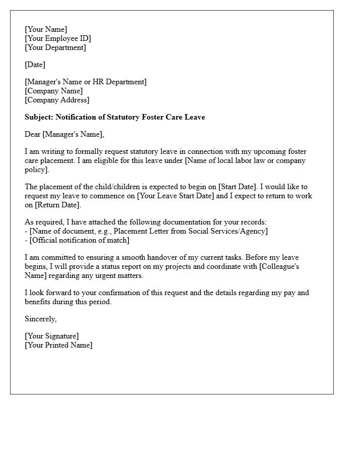 Statutory Foster Care Leave Request Letter