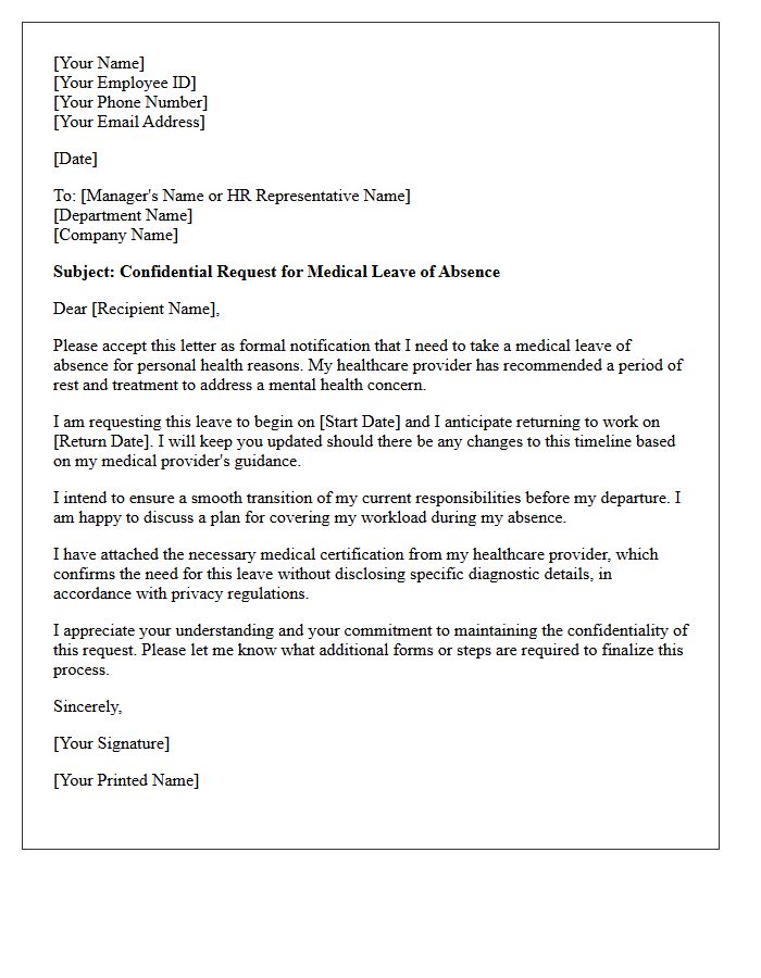 Confidential Mental Health Leave Request Letter