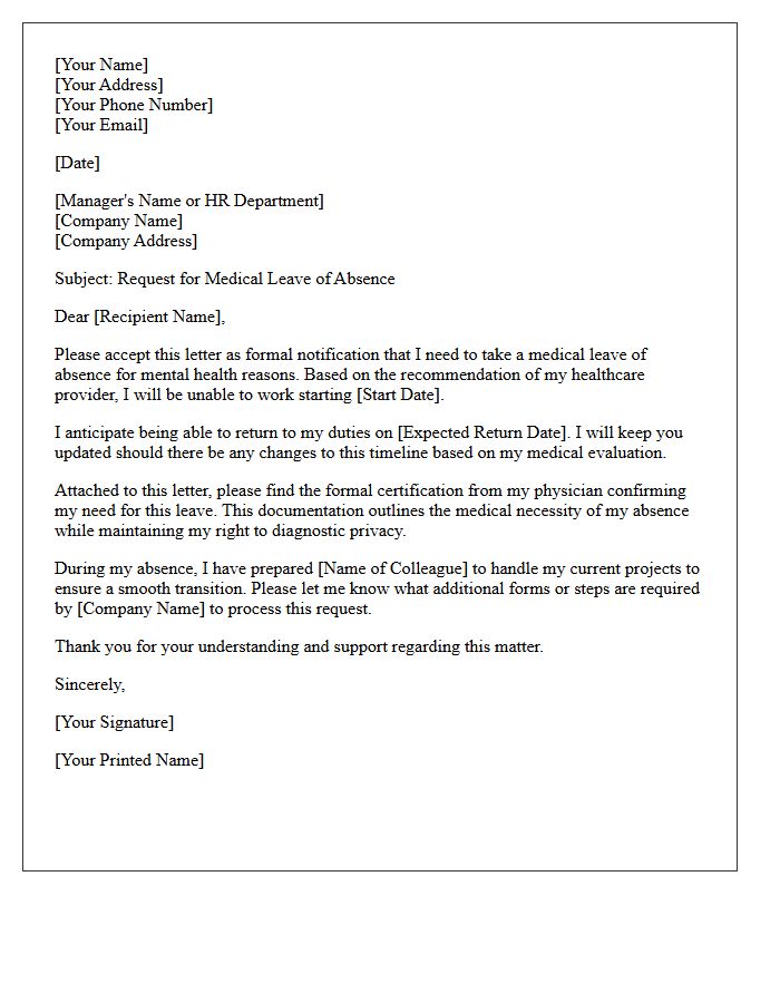 Physician Certified Mental Health Leave Request Letter