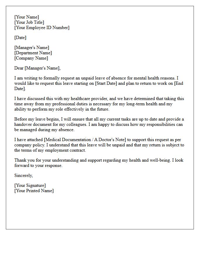 Unpaid Mental Health Leave Request Letter