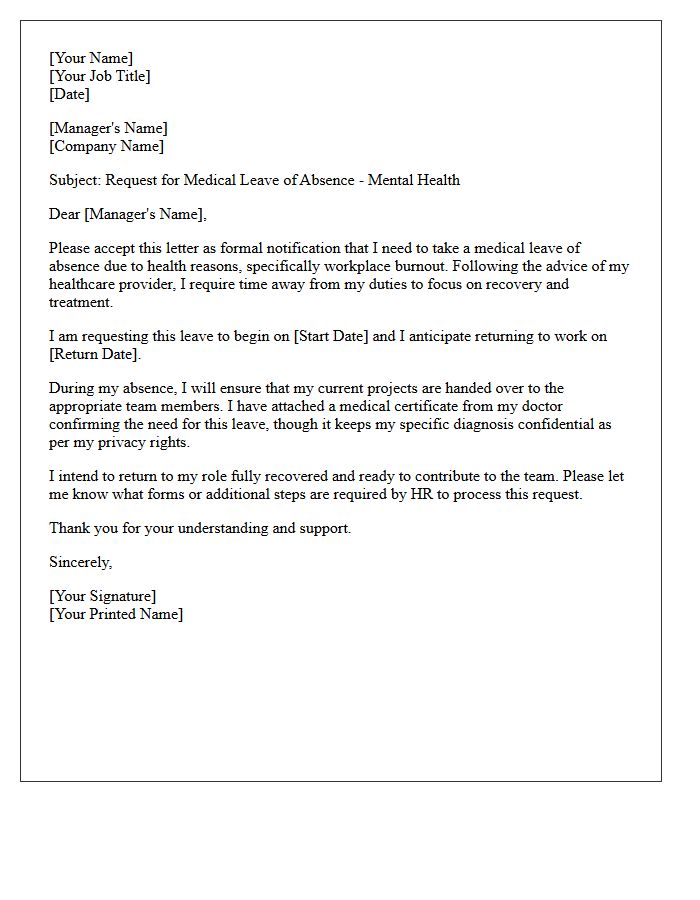 Workplace Burnout Mental Health Leave Request Letter