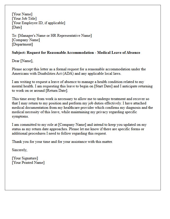 Reasonable Accommodation Mental Health Leave Request Letter