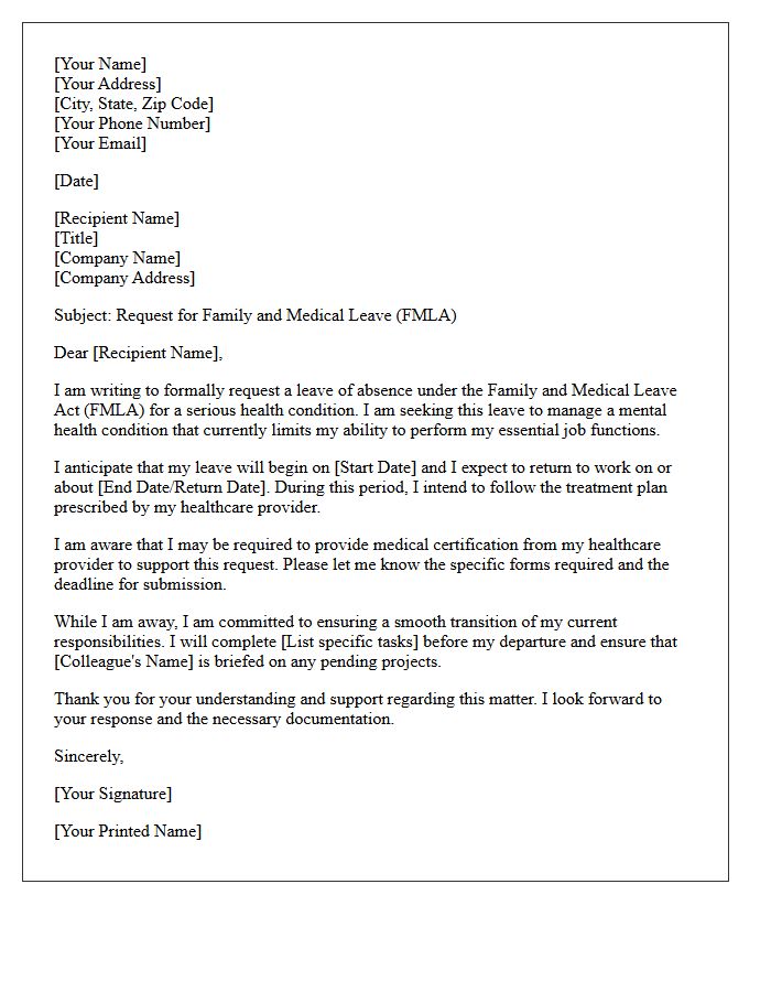 Family And Medical Leave Act Mental Health Leave Request Letter