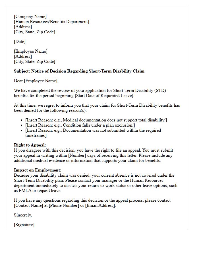 Short Term Disability Leave Denial Letter