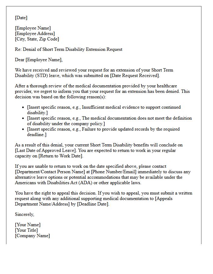 Short Term Disability Leave Extension Denial Letter