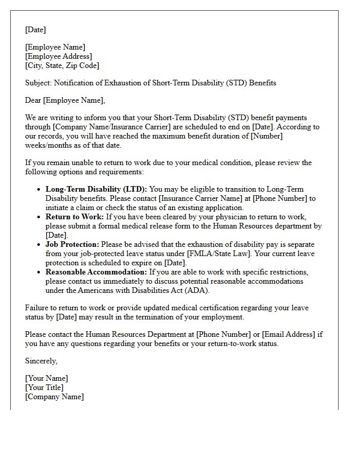 Short Term Disability Leave Exhaustion Of Benefits Letter