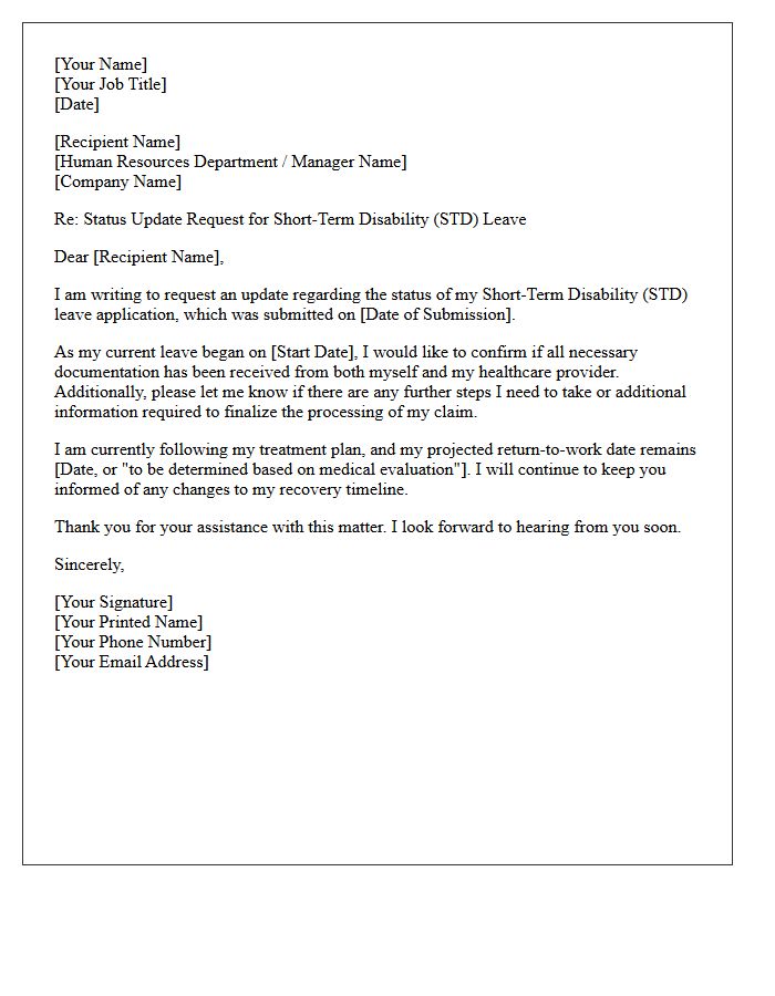 Short Term Disability Leave Status Update Request Letter