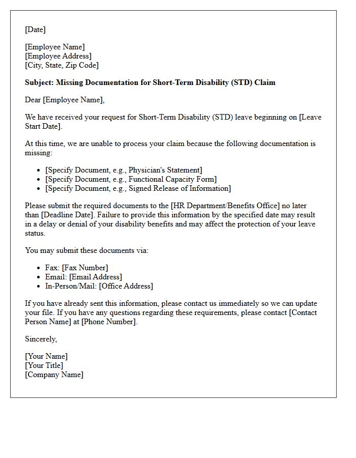 Short Term Disability Leave Missing Documentation Notification Letter