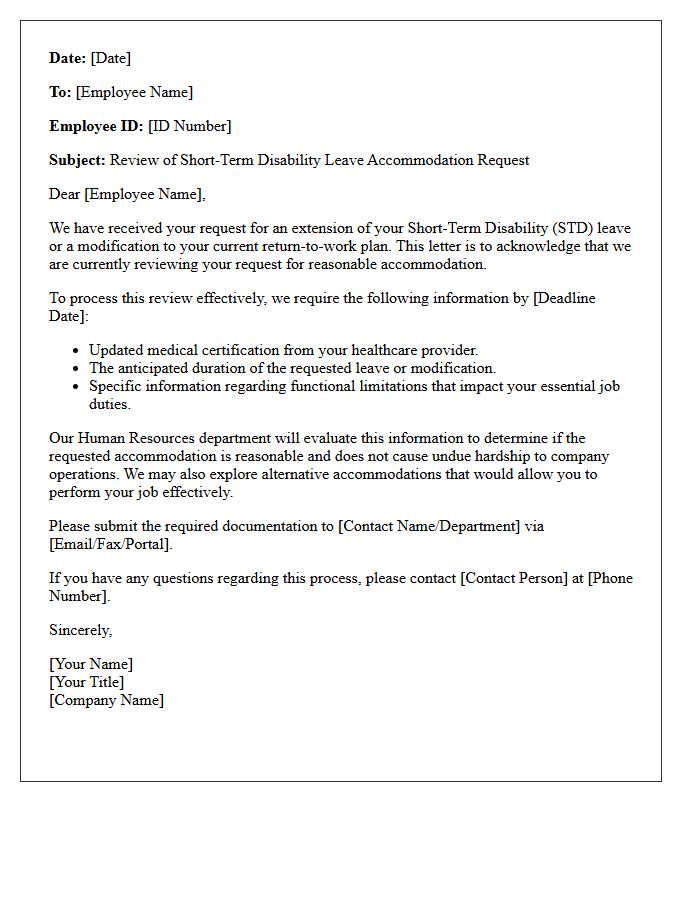 Short Term Disability Leave Accommodation Review Letter