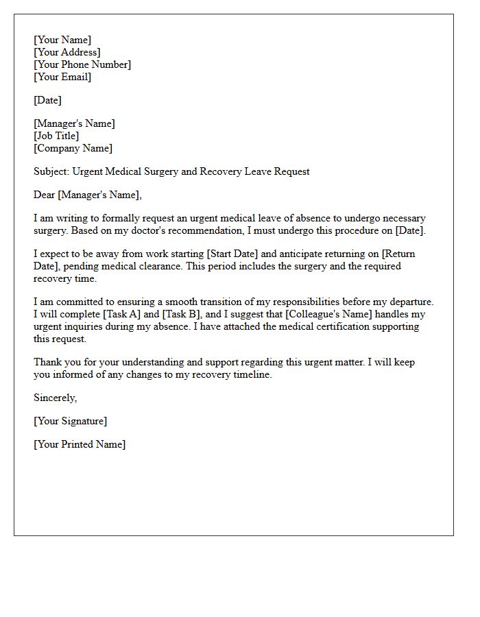 Urgent Medical Surgery and Recovery Leave Request Letter