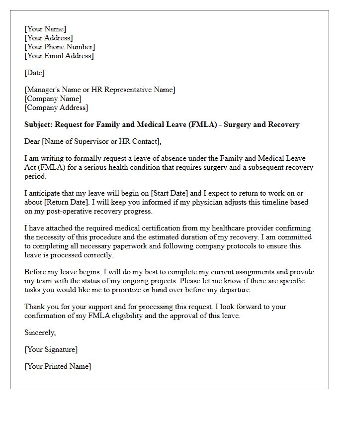 Family and Medical Leave Act Surgery and Recovery Leave Request Letter