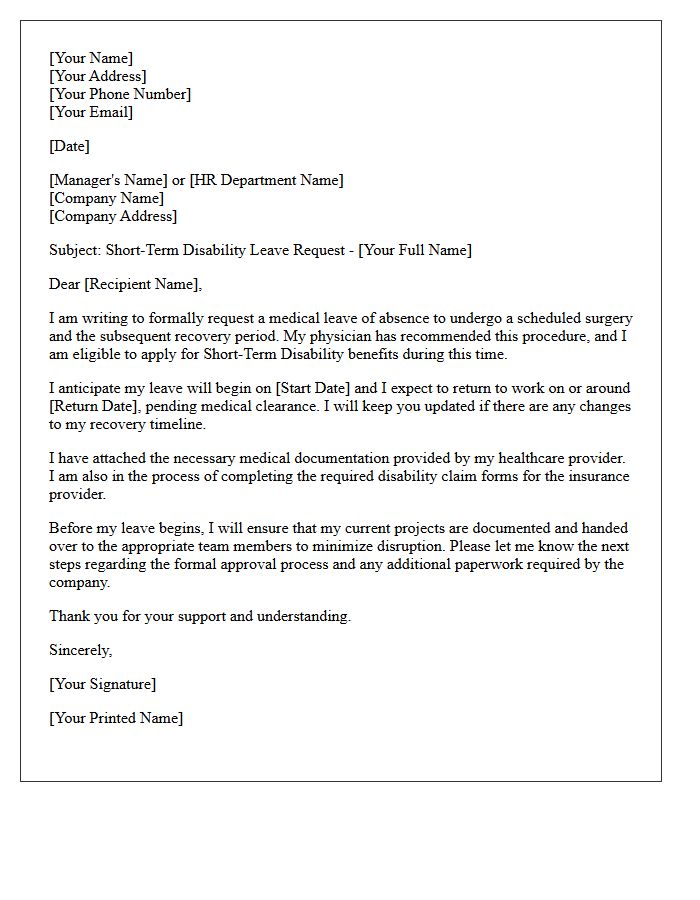 Short-Term Disability Surgery and Recovery Leave Request Letter