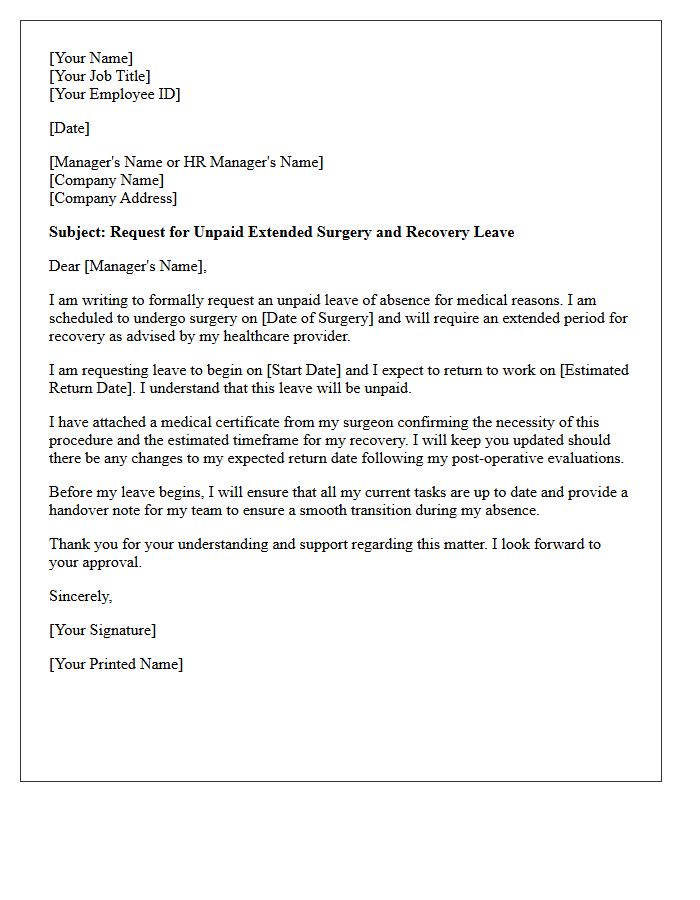 Unpaid Extended Surgery and Recovery Leave Request Letter