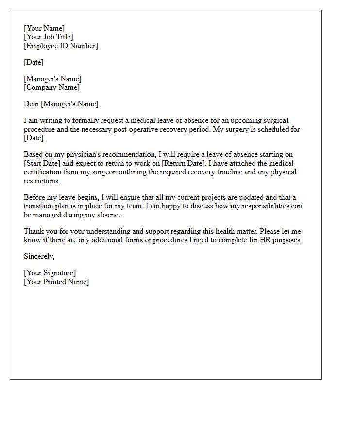 Post-Operative Surgery and Recovery Leave Request Letter