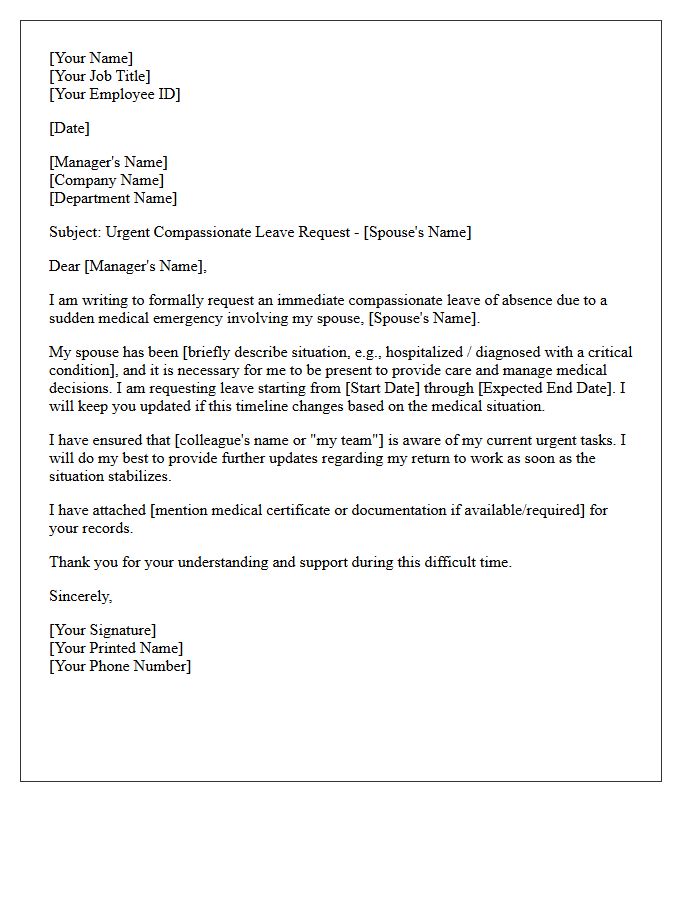 Spouse Medical Emergency Compassionate Leave Request Letter
