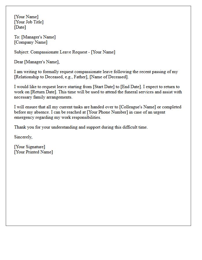 Funeral Arrangement and Attendance Compassionate Leave Request Letter
