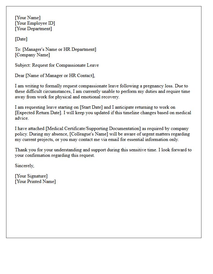 Miscarriage or Stillbirth Compassionate Leave Request Letter