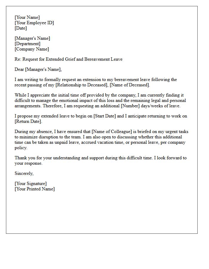 Extended Grief and Bereavement Compassionate Leave Request Letter