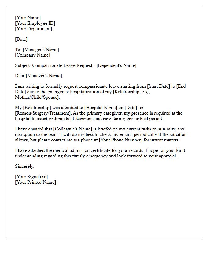 Dependent Hospitalization Compassionate Leave Request Letter