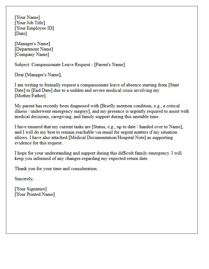 Parental Medical Crisis Compassionate Leave Request Letter