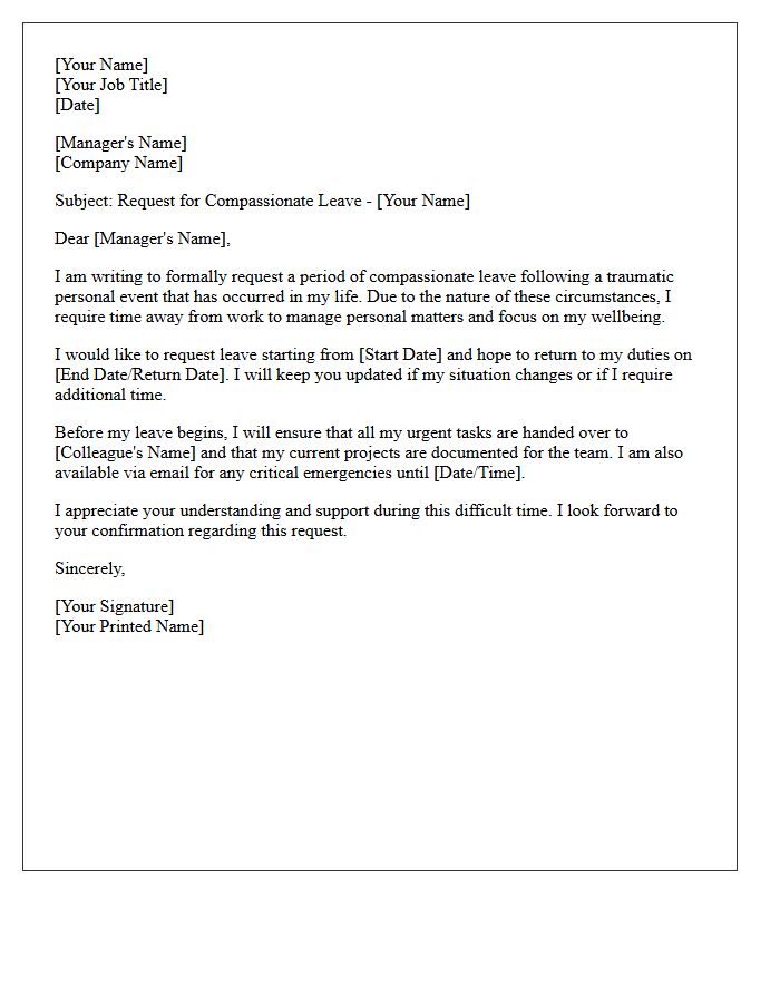 Traumatic Personal Event Compassionate Leave Request Letter