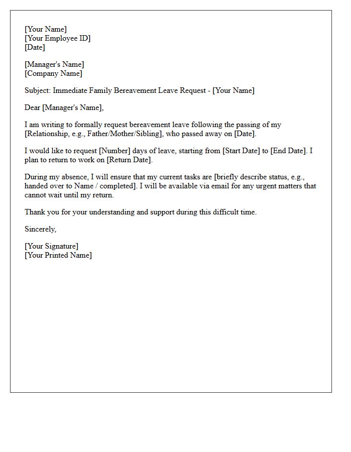 Immediate Family Bereavement Leave Request Letter