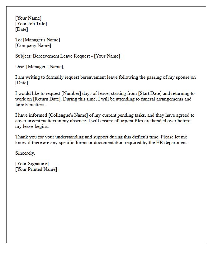Bereavement Leave Request Letter for Loss of Spouse