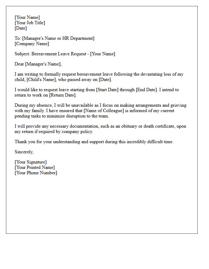 Bereavement Leave Request Letter for Loss of Child