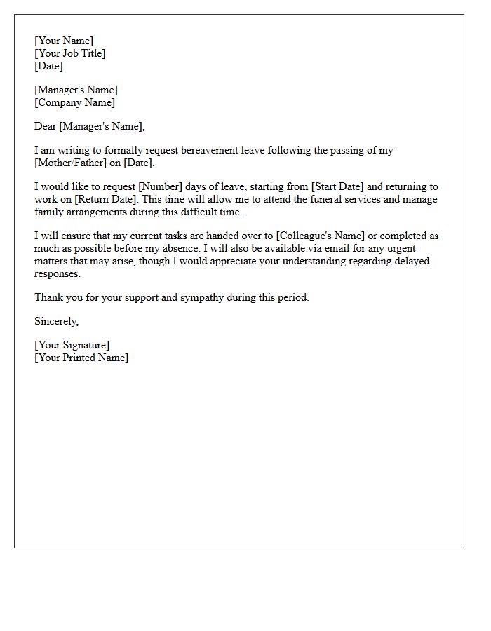 Bereavement Leave Request Letter for Loss of Parent