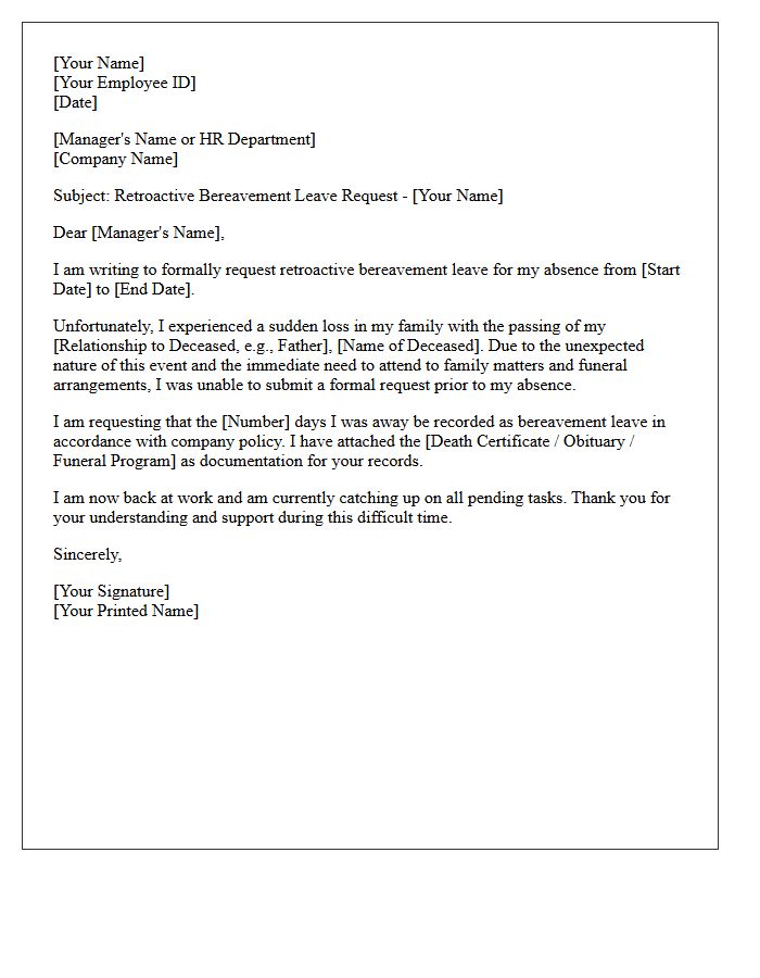 Retroactive Bereavement Leave Request Letter