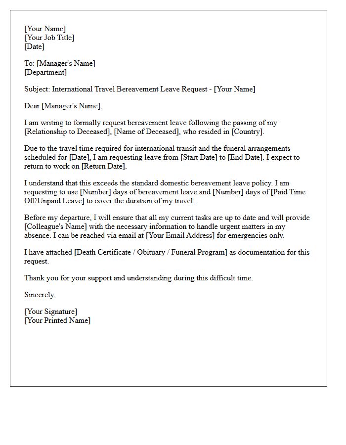 International Travel Bereavement Leave Request Letter