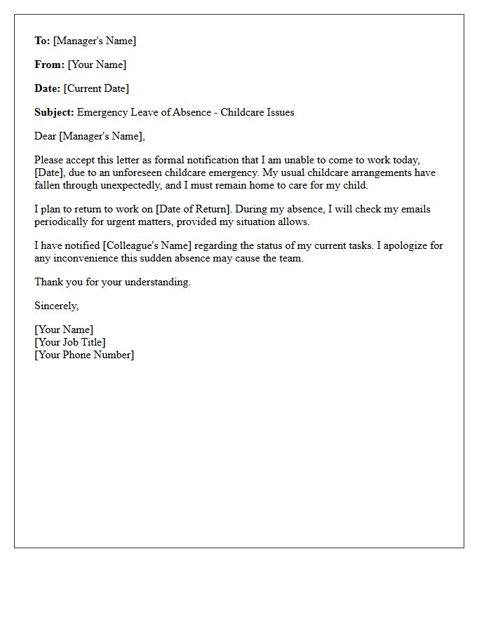 Immediate Childcare Emergency Leave Letter