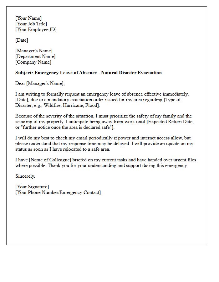 Natural Disaster Evacuation Emergency Leave Letter