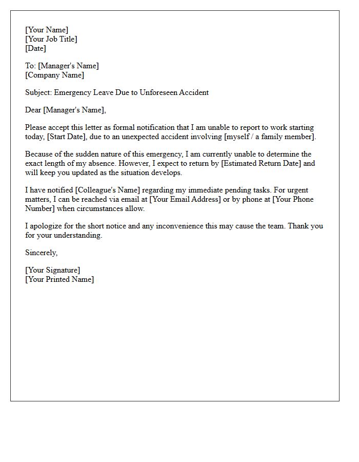 Unforeseen Accident Emergency Leave Letter